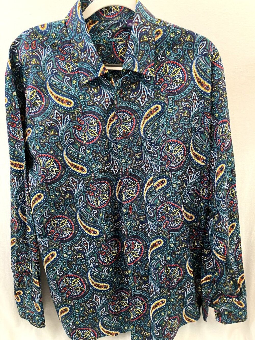Alan Flusser Paisley Pattern Button Front Shirt Men's Large 100% Cotton